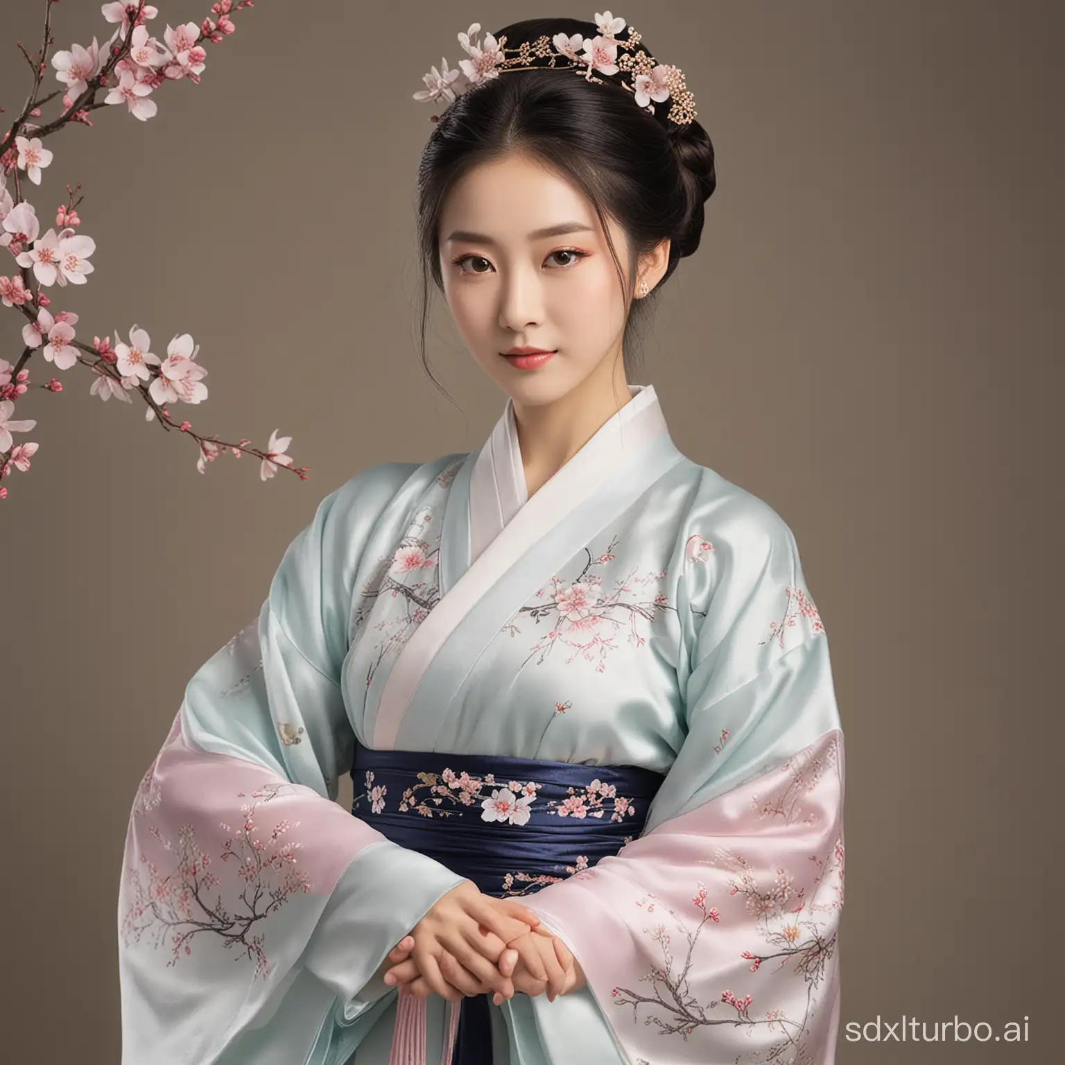 An elegant and dignified oriental beauty dressed in Hanfu.