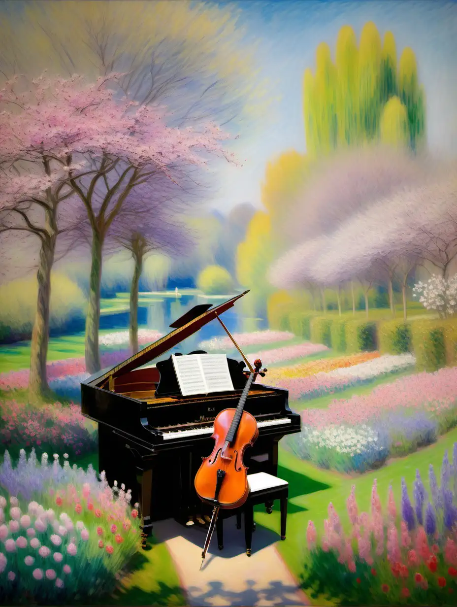 鋼琴,小提琴,單簧管,莫內的花卉圖騰,春天夢幻色彩
