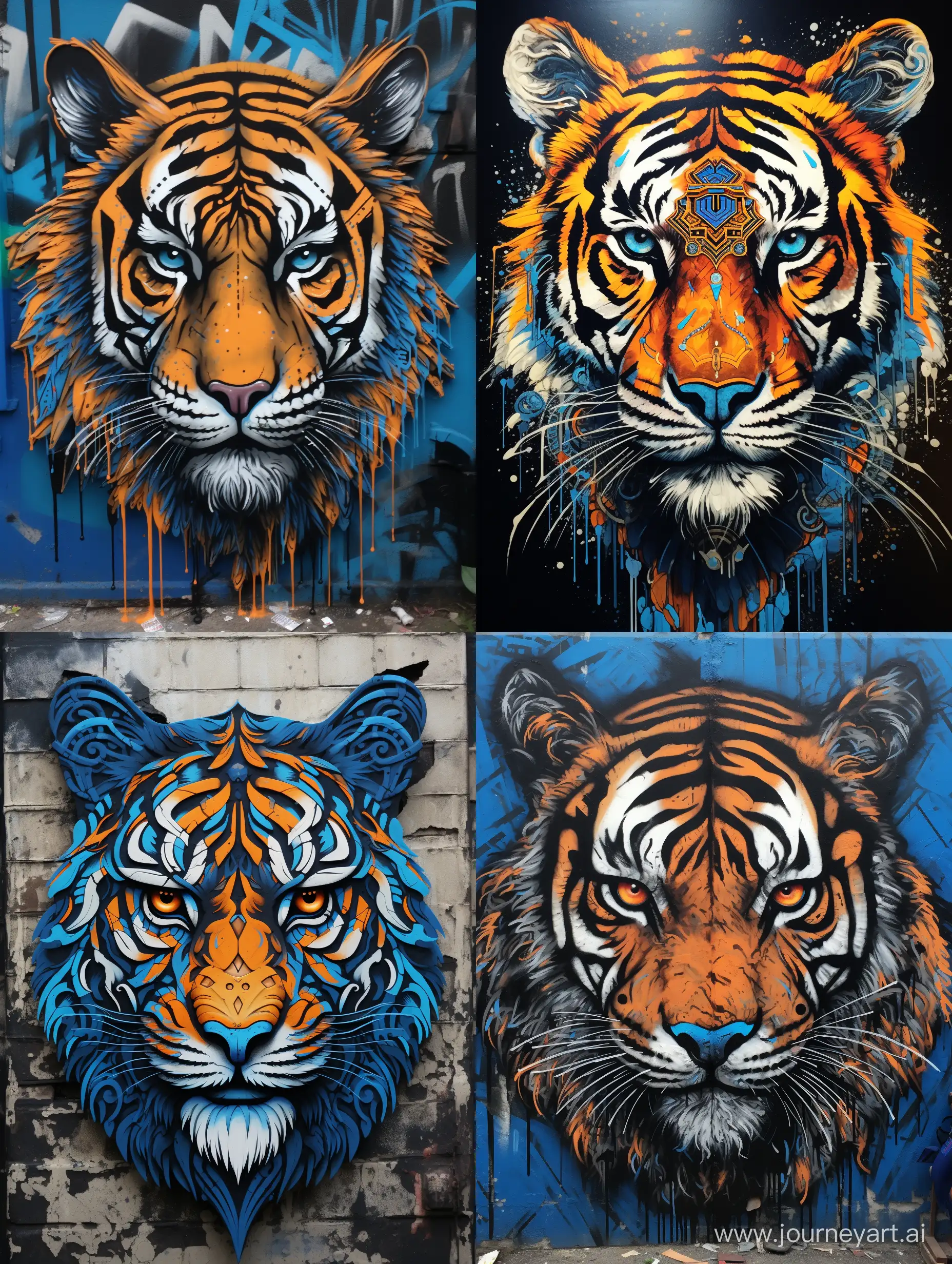 Stylized-Tiger-Street-Art-Detailed-Electric-Blue-and-Orange-Stencil
