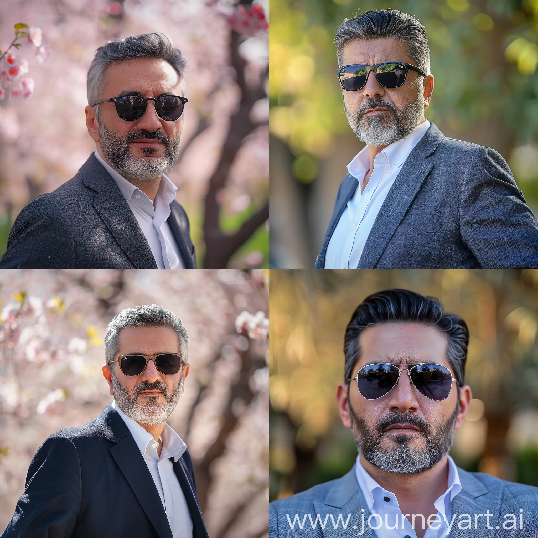Real photo with natural light of Iranian company manager with sunglasses in spring.