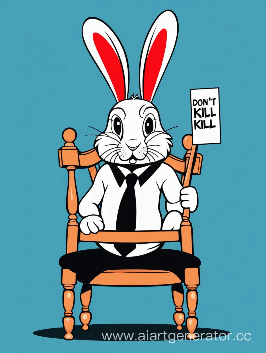 sad ,ill Ralph rabbit sitting on a chair holding a sign don't kill animals,vector