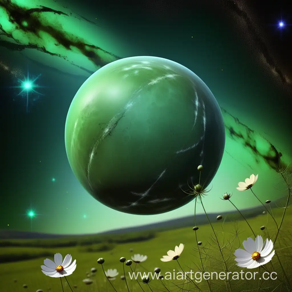 Enchanting-Cosmos-with-a-Majestic-Planet-and-Celestial-Stars-in-Vibrant-Green-Hues
