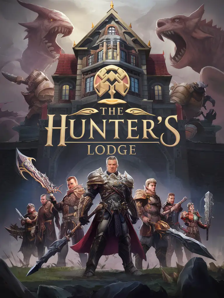 Fantasy Heroes Battling Giant Monsters The Hunters Lodge Game Cover Art