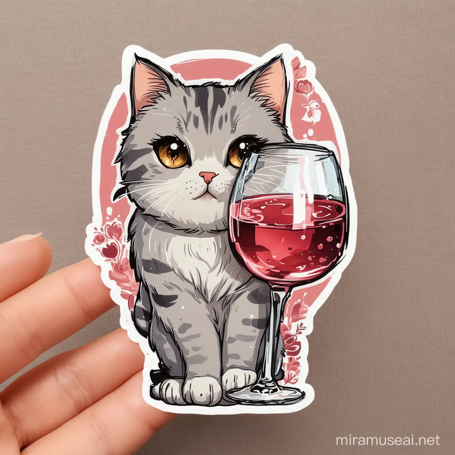 cute cat and wine glass sticker