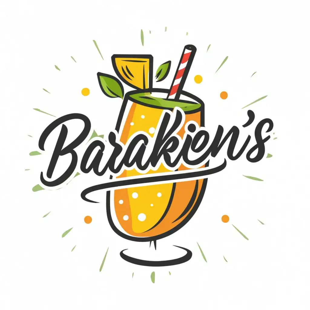logo, Juice,Drink,smoothie tc, with the text "BARAKIEN'S", typography, be used in Restaurant industry