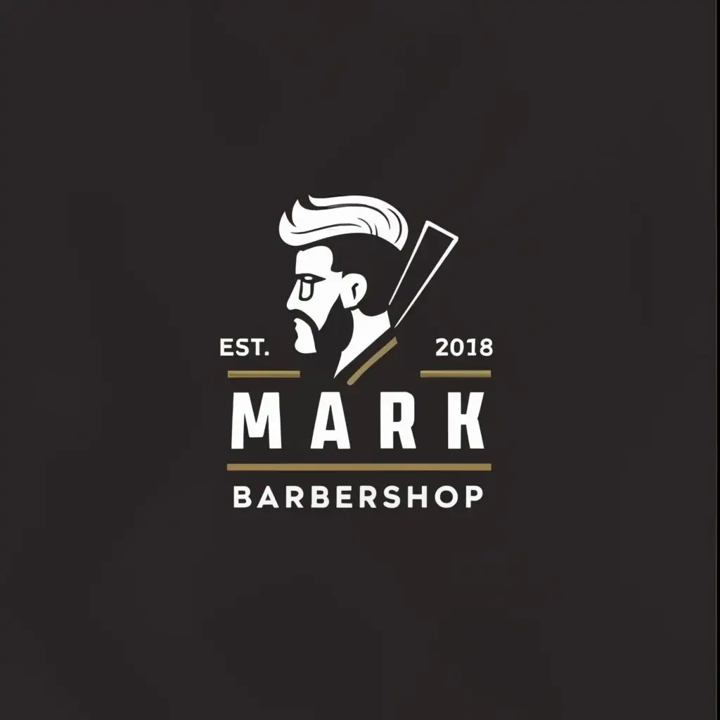 a logo design,with the text "MARK BARBERSHOP", main symbol:MENS HAIRCUT,Moderate,be used in Beauty Spa industry,clear background