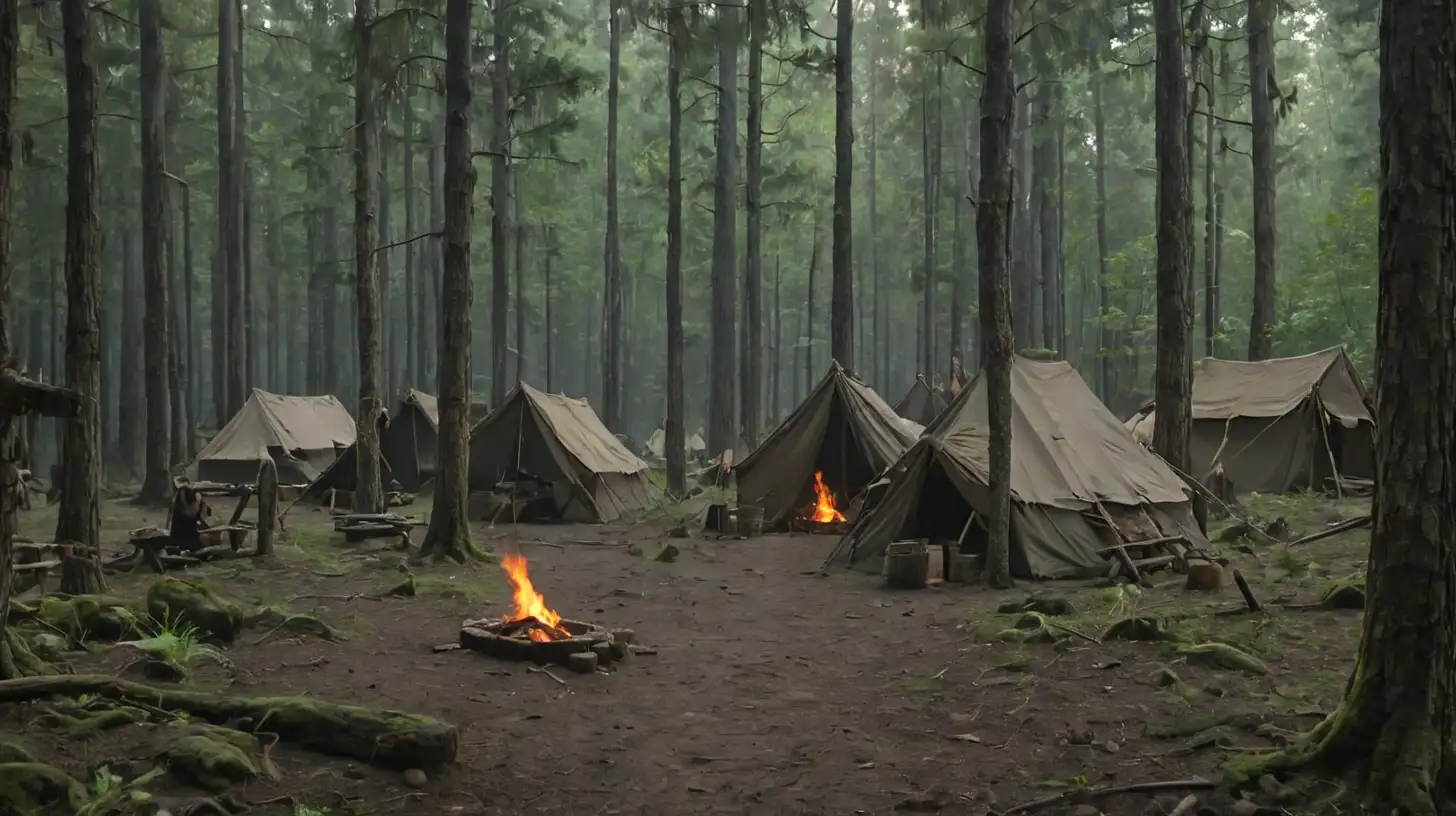 Primitive Cannibal Camp Amidst Dense Forest