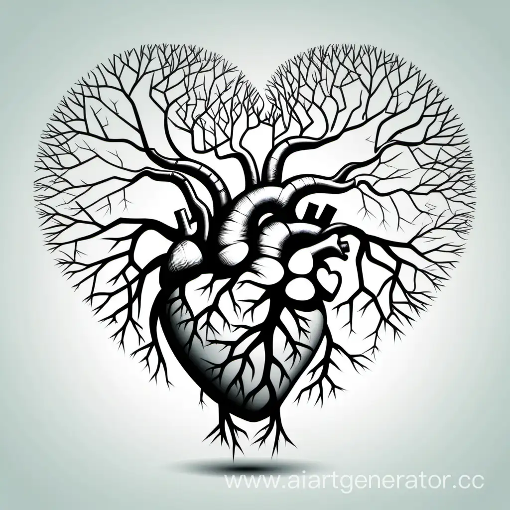 Simple vector heart synapses combined with tree roots and branches