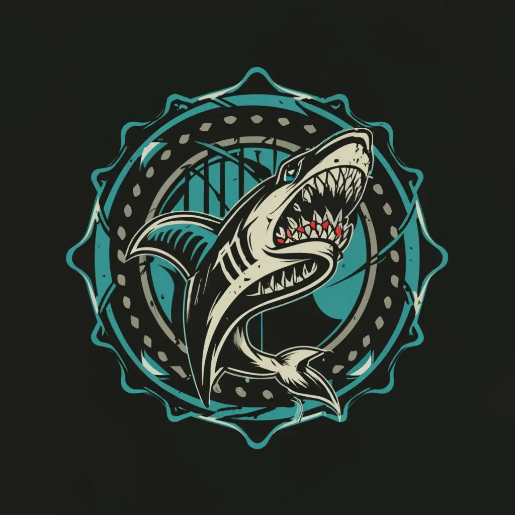 a logo design,with the text "Shark teeth", main symbol:a shark logo with futuristic vibe and clean background, Like a japanese biker gang logo,Moderate,clear background