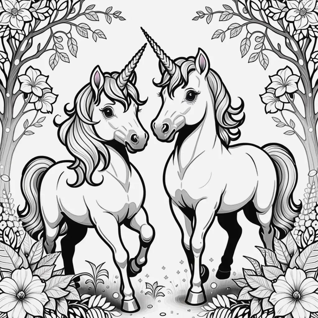 Two Unicorns for Coloring Book Fantasy Creatures Illustration