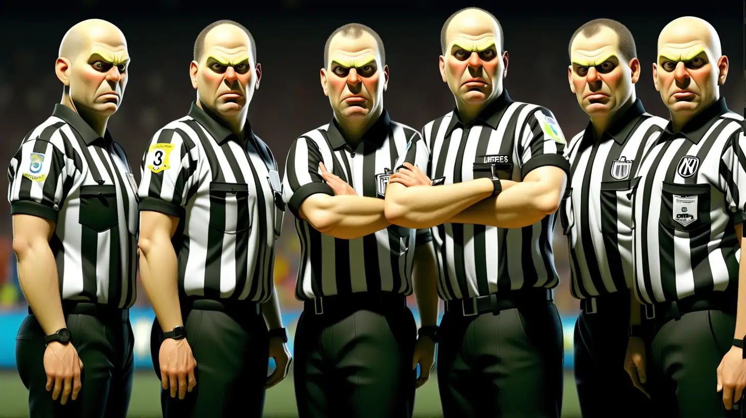 Six Referees Officiating a HighStakes Soccer Match