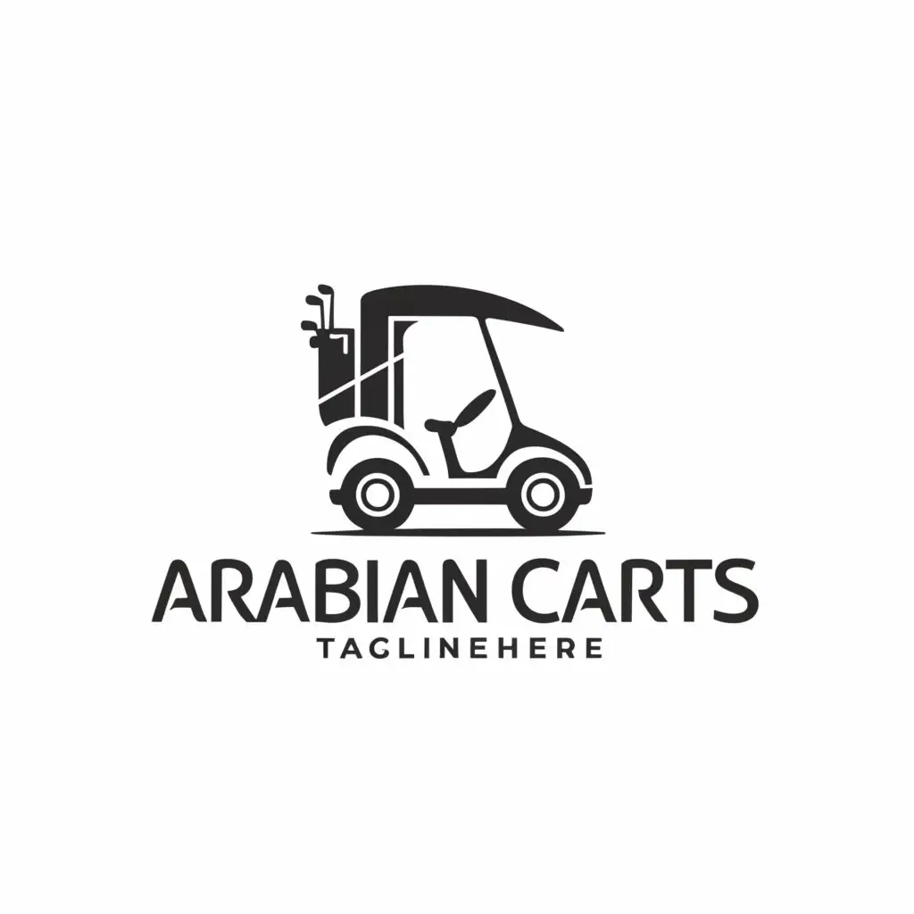 a logo design,with the text "Arabian Carts", main symbol:Golf cart make the logo in White Colour,Moderate,clear background