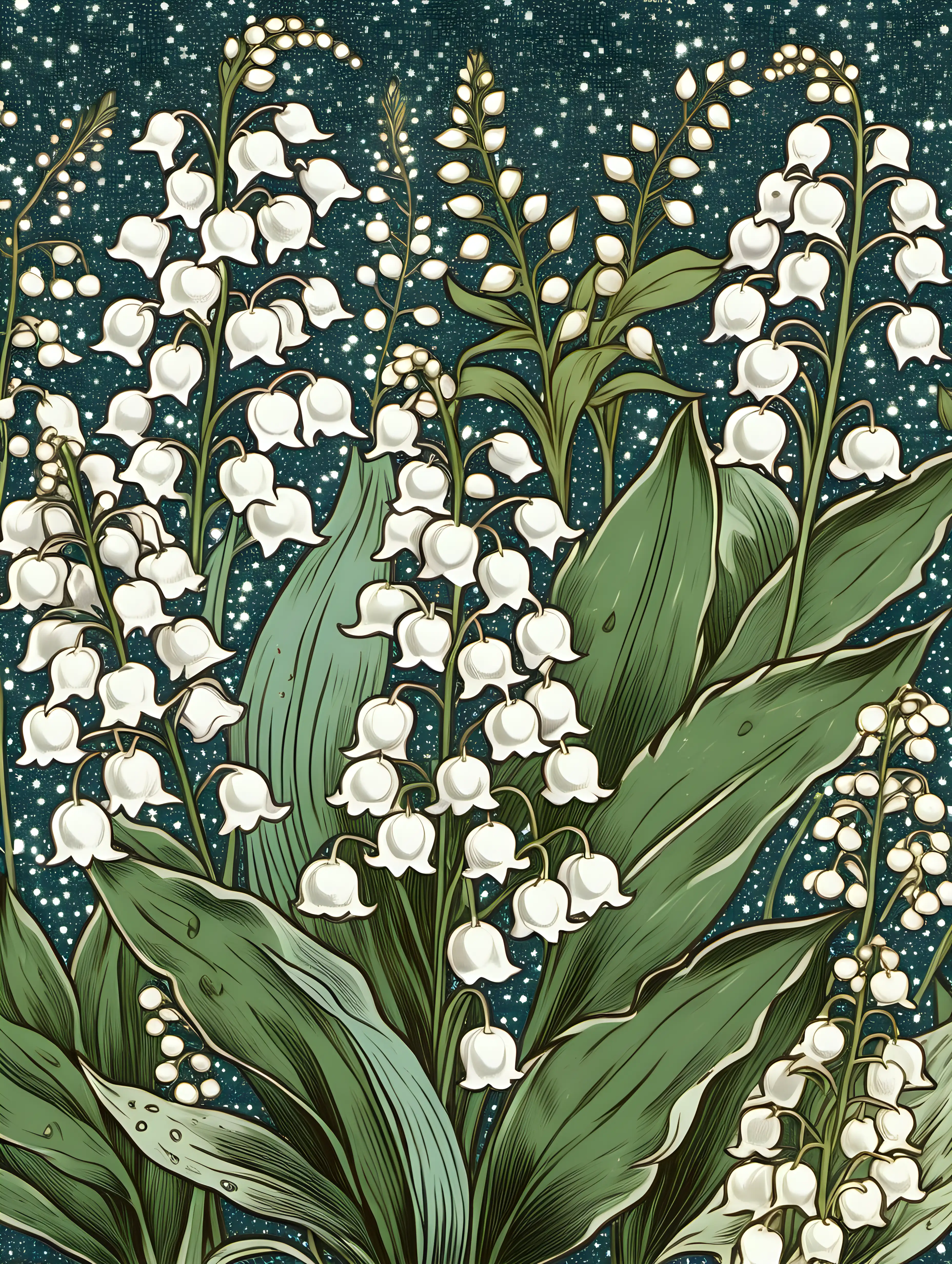 Vintage Botanical Illustration Enchanting Lilies of the Valley and Herbs in William Morris Style Postcard