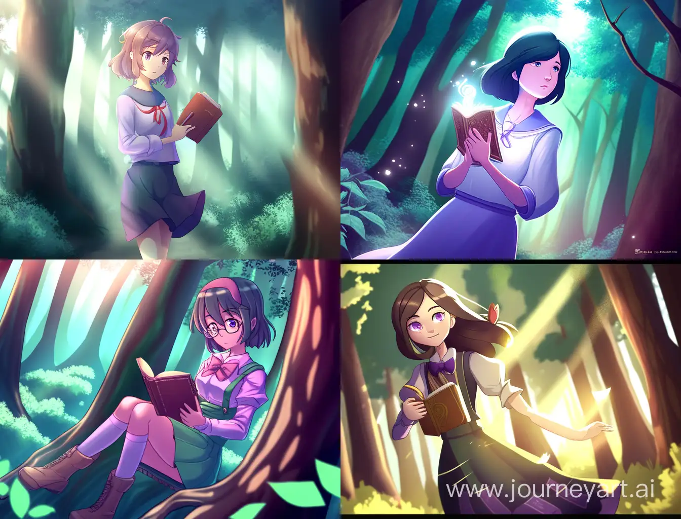 Высокая девушка - студентка с книгой в лесу