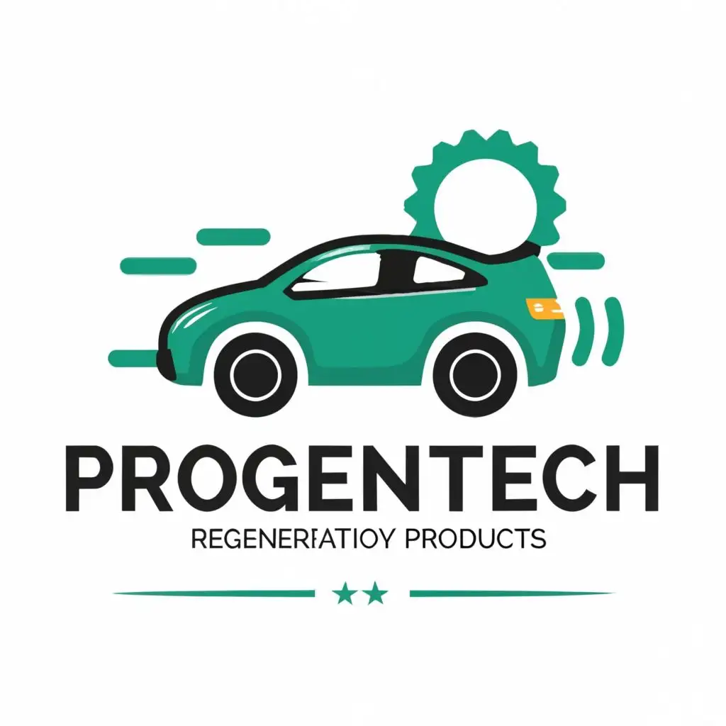 logo, rubber car, with the text "PROGEN TECH
regenerative products", typography, be used in Automotive industry