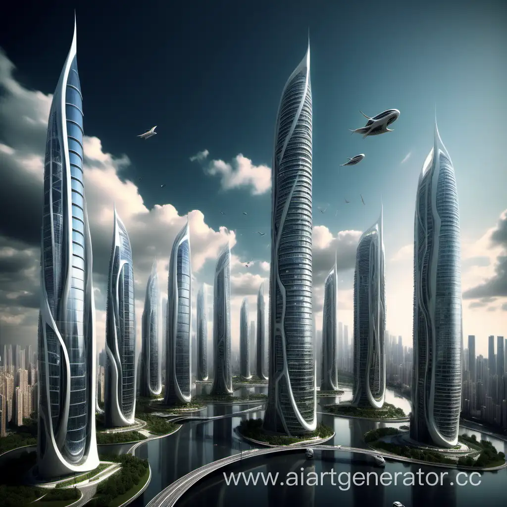 Futuristic-Urban-Landscape-Happy-Residents-Amidst-Technological-Tall-Buildings