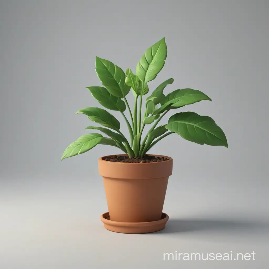 Green Plant 3D Icon on White Background