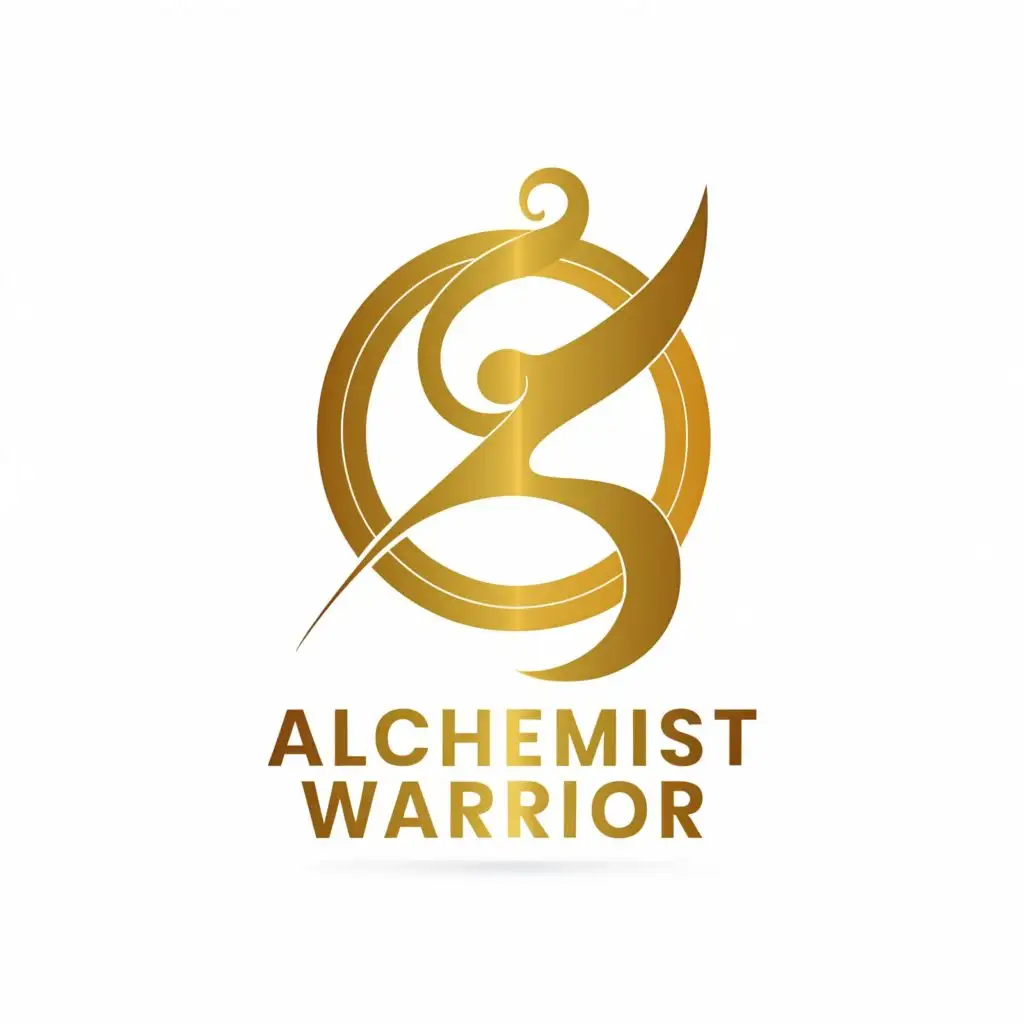 logo, enso circle zen clean peaceful beautiful holistic powerful placed above the bold logo name, with the text "ALCHEMIST WARRIOR", gold typography, be used in Beauty Spa industry