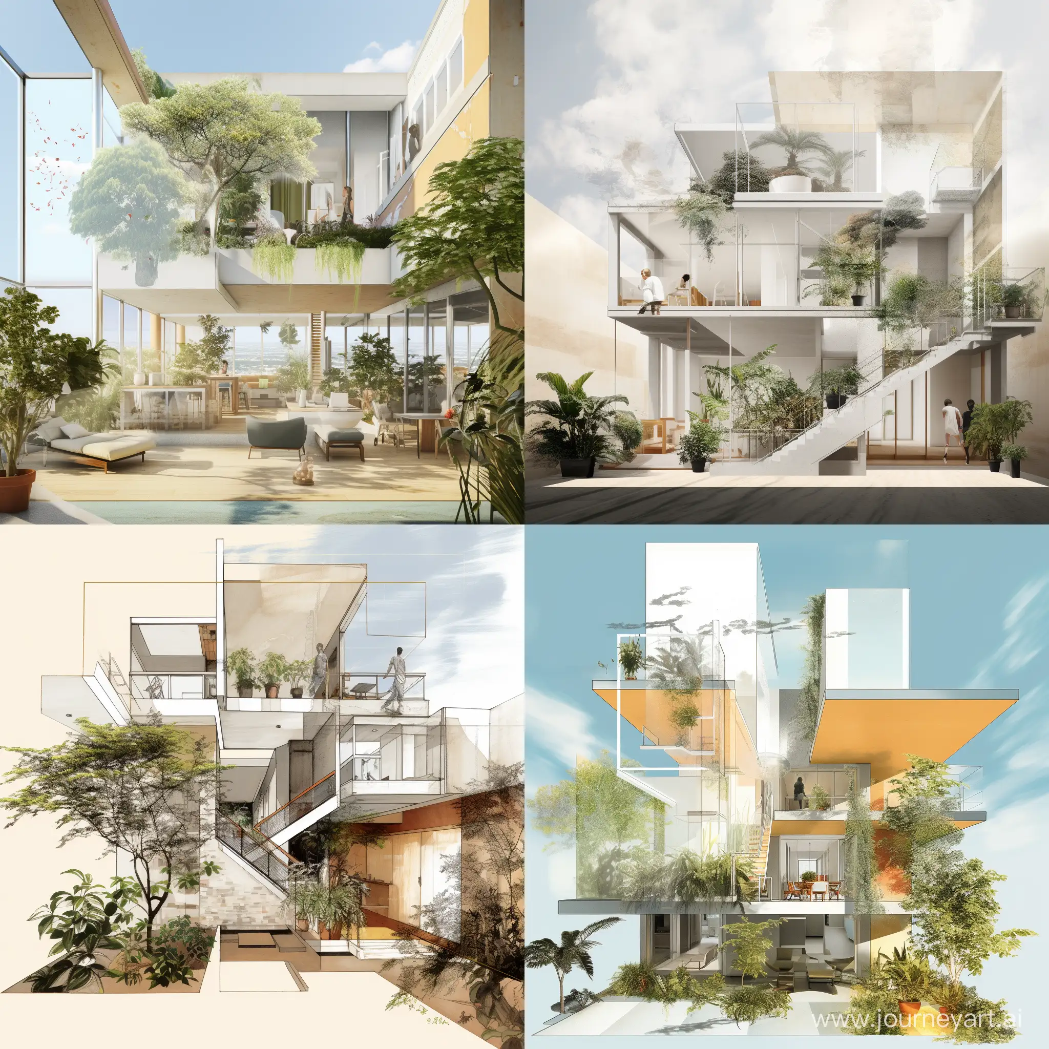 a simple concept collage for a design project with inside outside concept with an open to sky atrium of a four floor building for rehabilitation centre with plants and a safe and healthy hospital
showcasing sketch and collage  