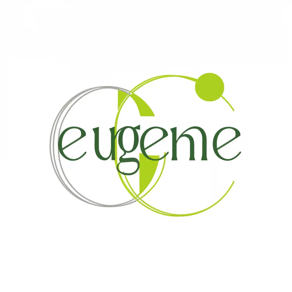 a logo design,with the text "EUGENE", main symbol:two abstract figures: line and circle in suprematism Malevich style, green color,Minimalistic,clear background