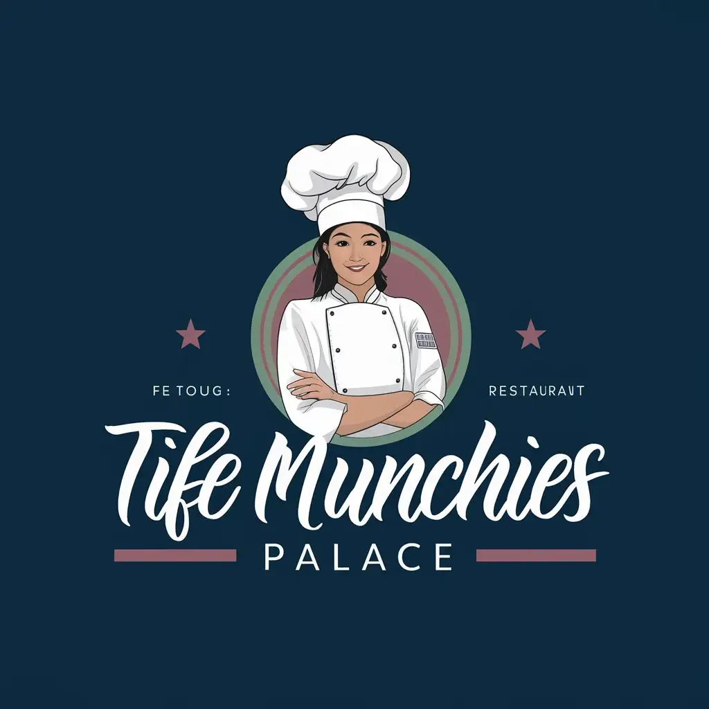 logo, Female Chef, with the text "Tife Munchies Palace", typography, be used in Restaurant industry