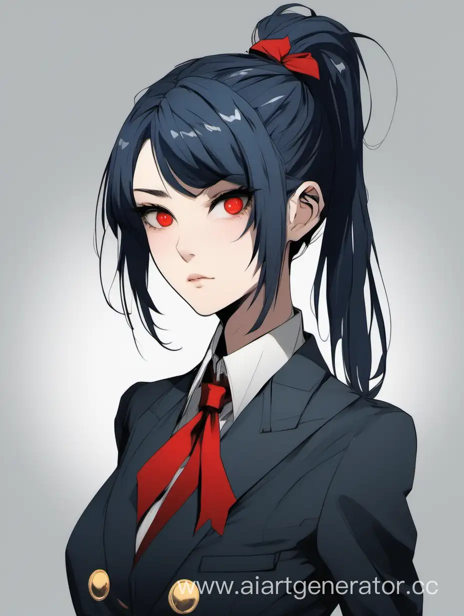 Indifferent-GraySkinned-Girl-in-Black-Suit-with-Red-Ribbon-Ponytail