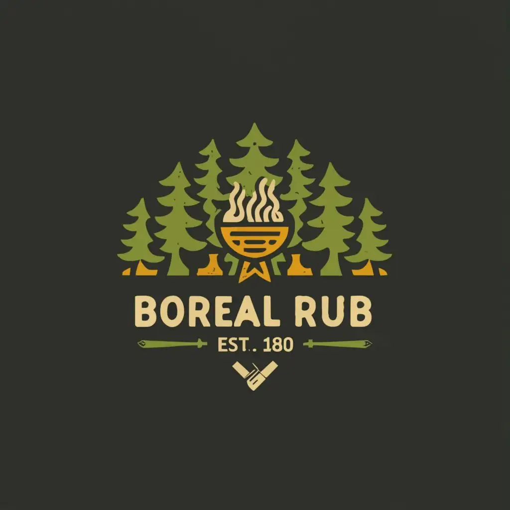 LOGO-Design-For-Boreal-Rub-Pine-Tree-BBQ-Grill-with-Typography-for-Food-Truck-Industry