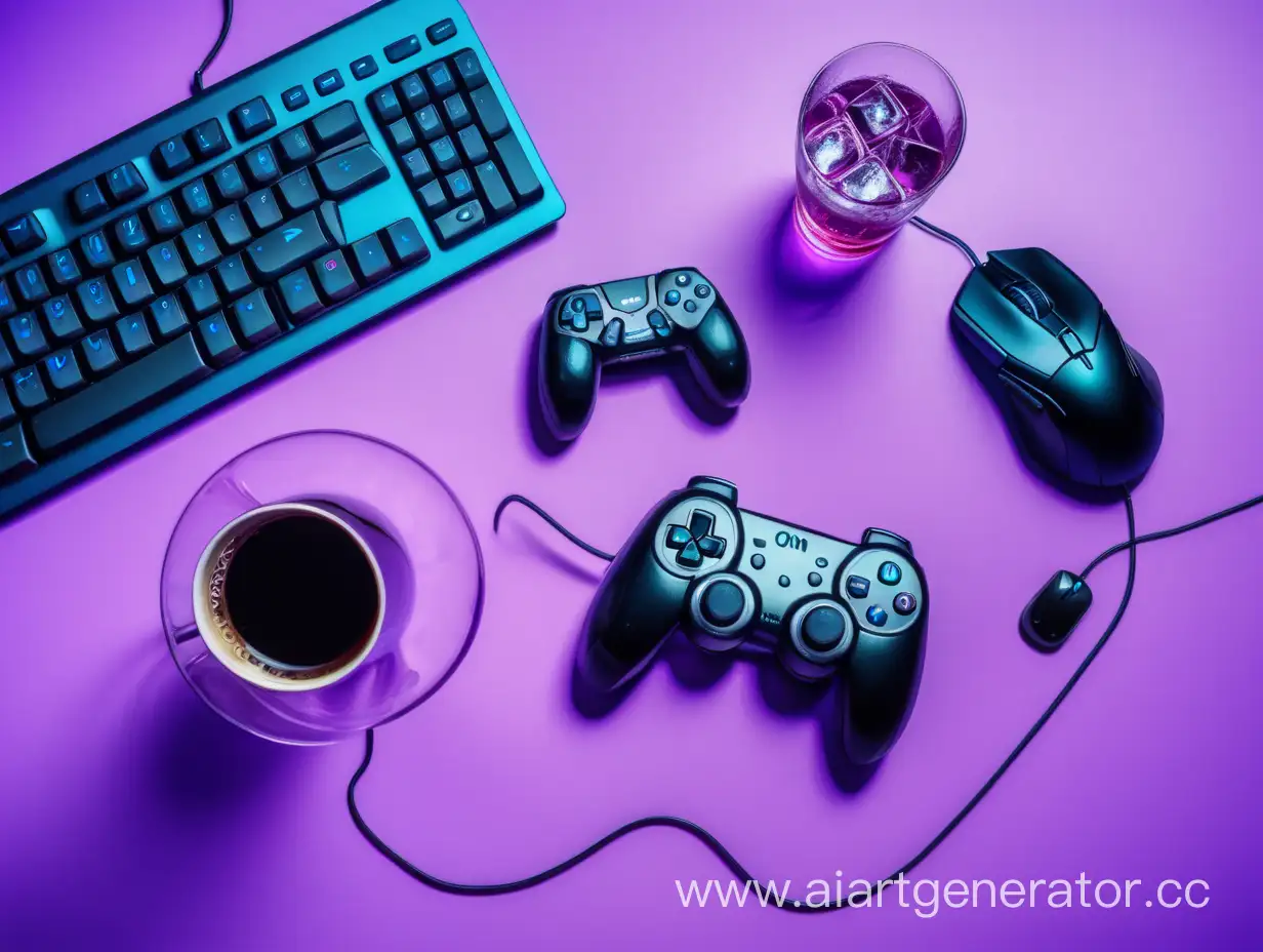 Gaming-Setup-with-Mouse-Console-Keyboard-and-Gamepad-on-PurpleBlue-Background