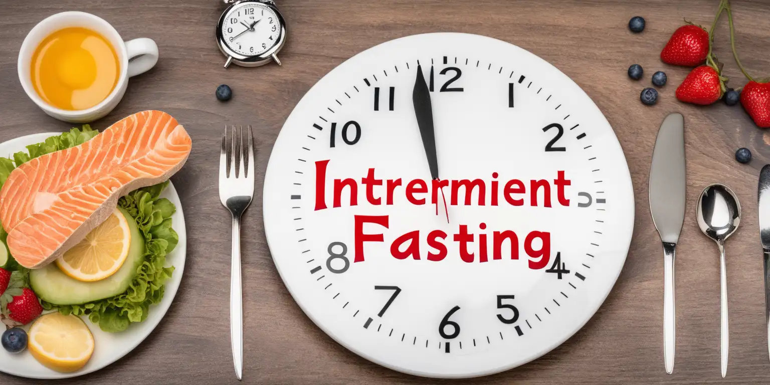 Intermittent Fasting Concept Table with Food and Clock