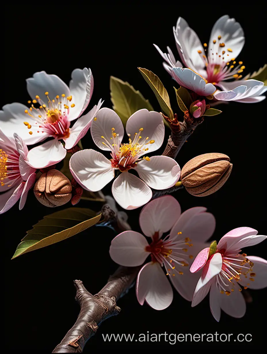 Almond Blossom 8k with details dark brown background