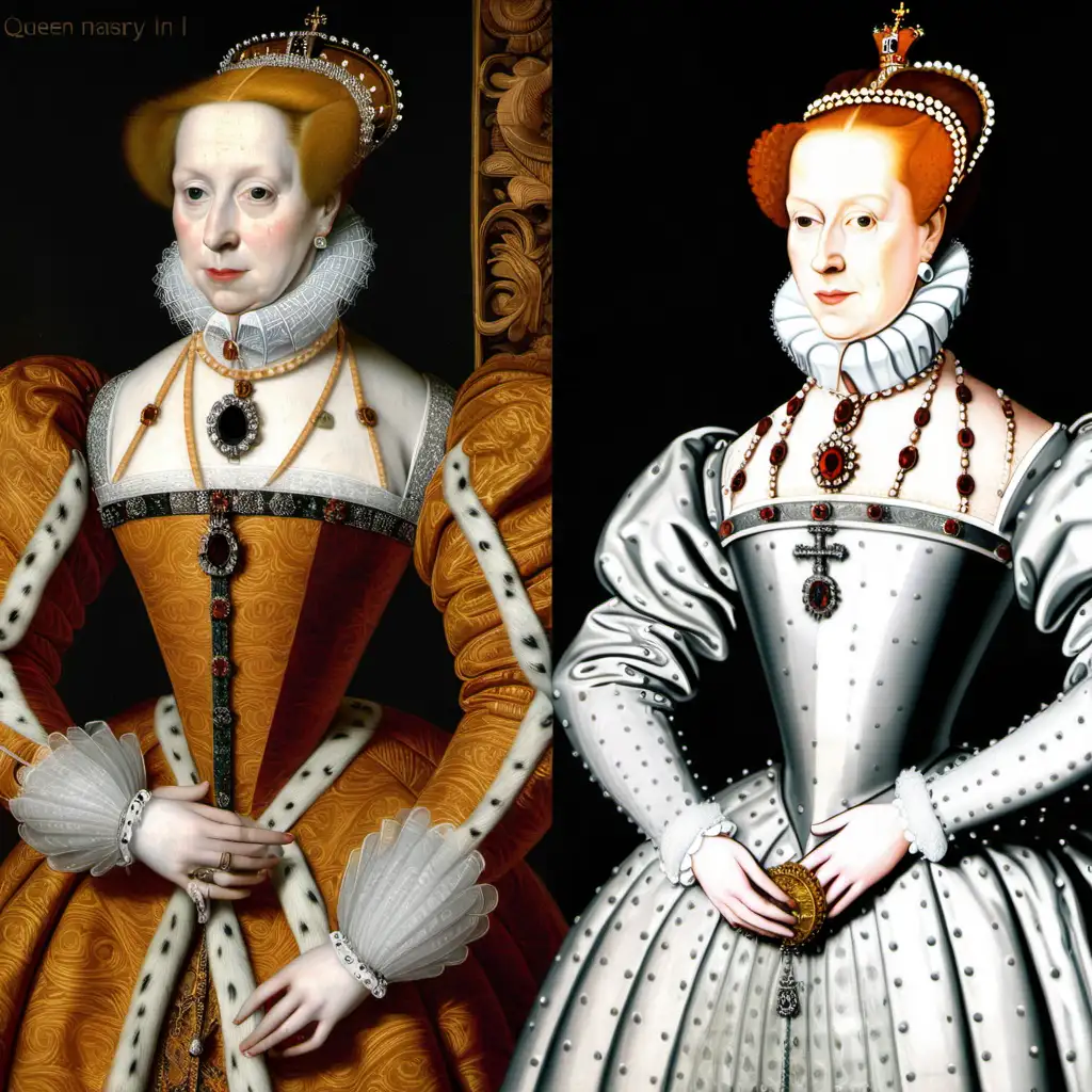 Royalty Portrait Queens Mary I of Scotland and Elizabeth I of England