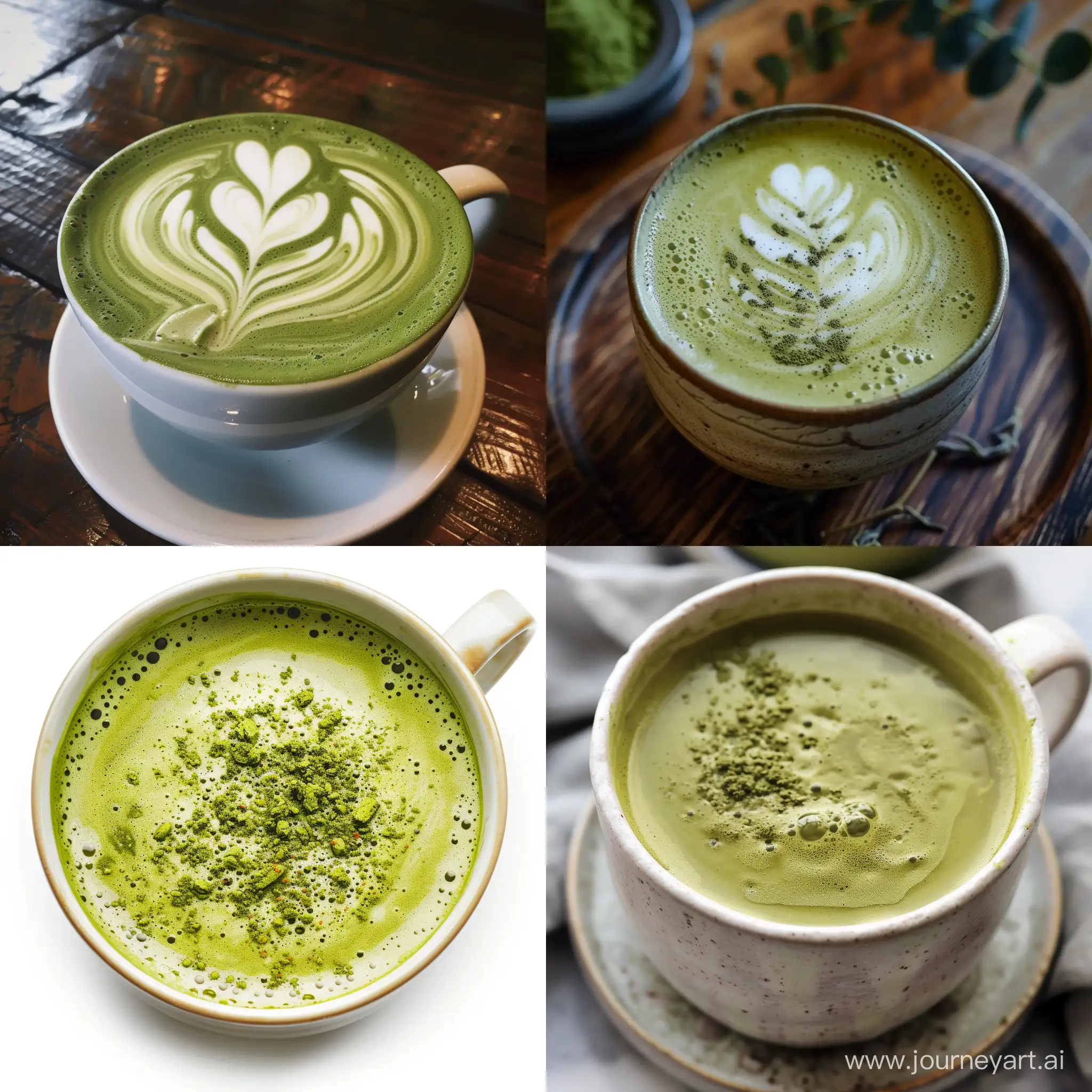 Natural shot of a cup of matcha tea latte.