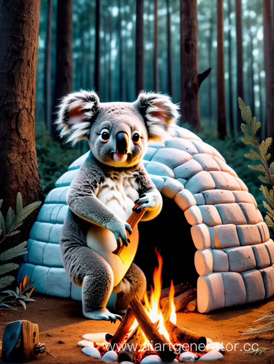 Koala-Dwelling-in-Forest-Igloo-by-Bonfire-near-Graveyard