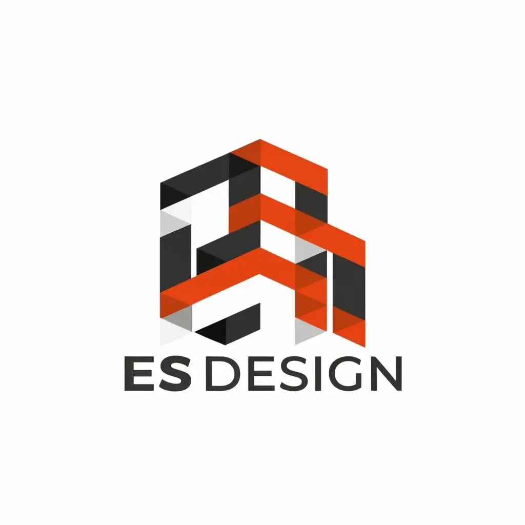 logo, white black red geometric building construction from ES letters, with the text "ES Design", typography, be used in Construction industry