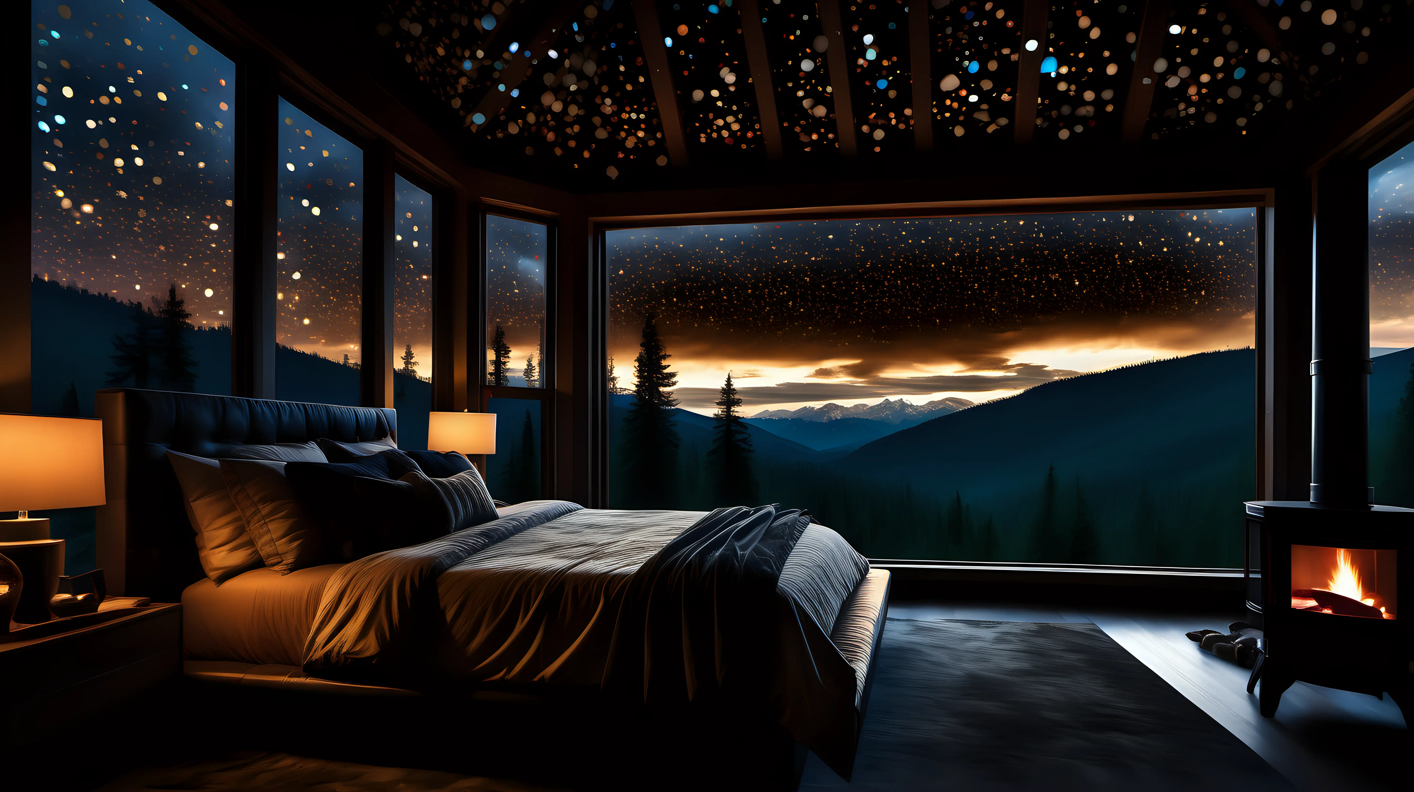 Luxurious Cabin Bedroom with Pacific Northwest Landscape View