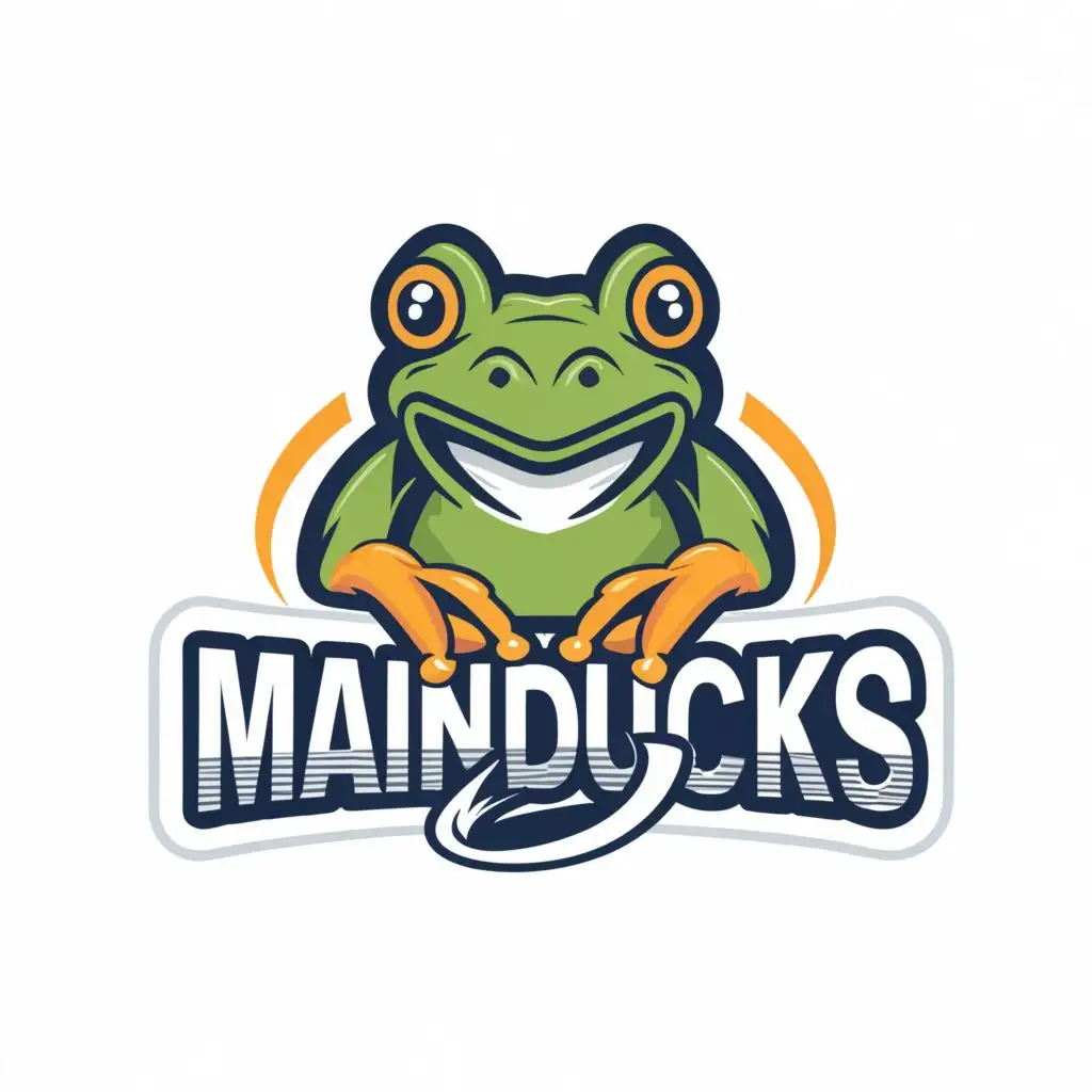 logo, frog, with the text "mainducks", typography