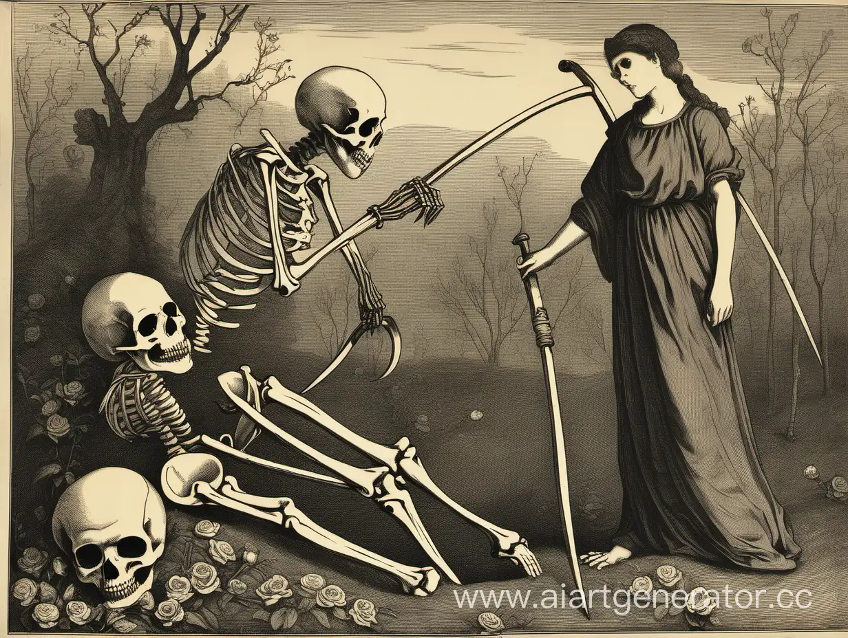 Молодость и смерть с косой скелет