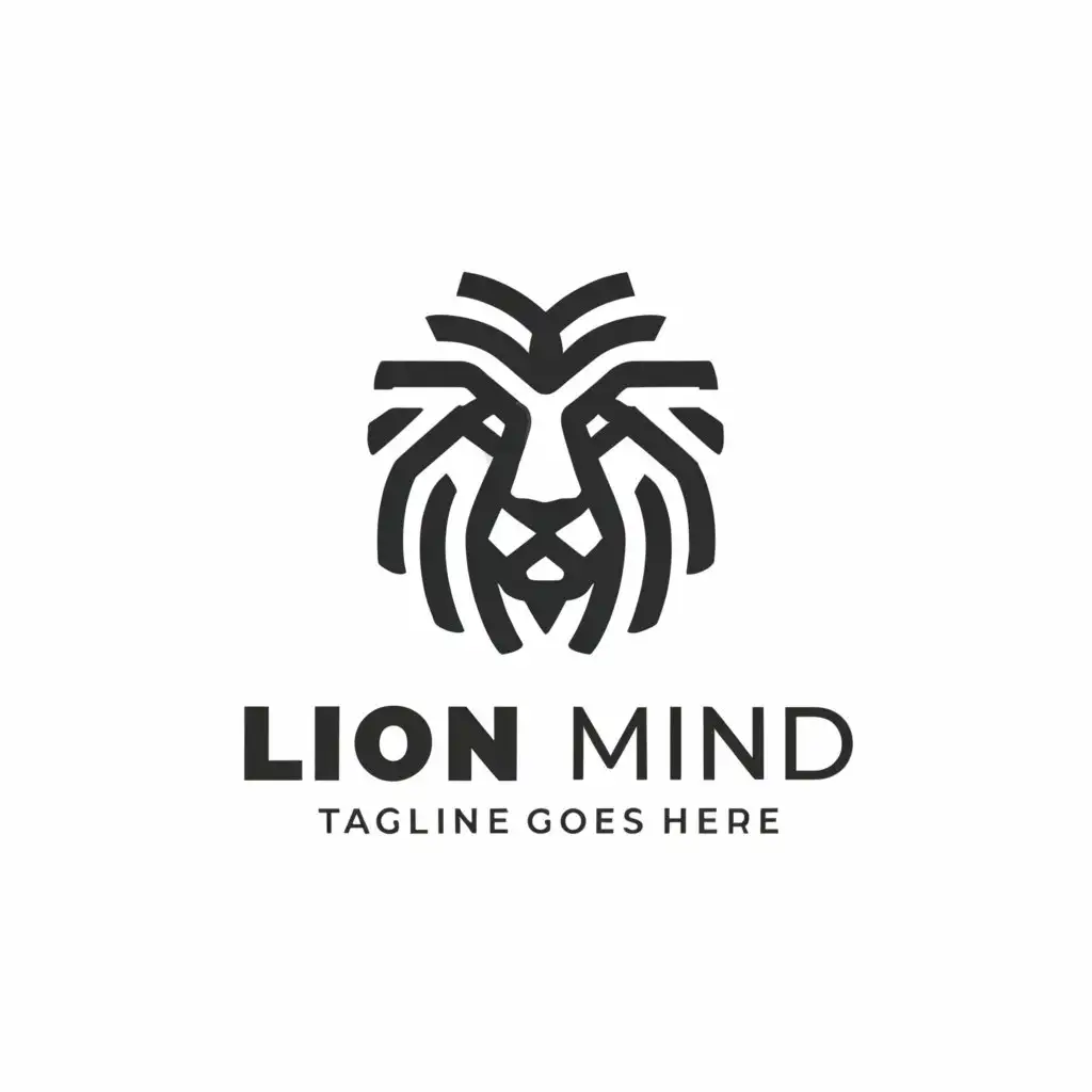 a logo design,with the text "Lion Mind", main symbol:Lion Mind logo, sleek, minimalistic, incorporates IT symbolism, monochromatic palette, clean lines, modern typography, abstract Lion design, incorporates alpha symbol, versatile for branding, digital render, ultra fine, high resolution.,Minimalistic,be used in Technology industry,clear background