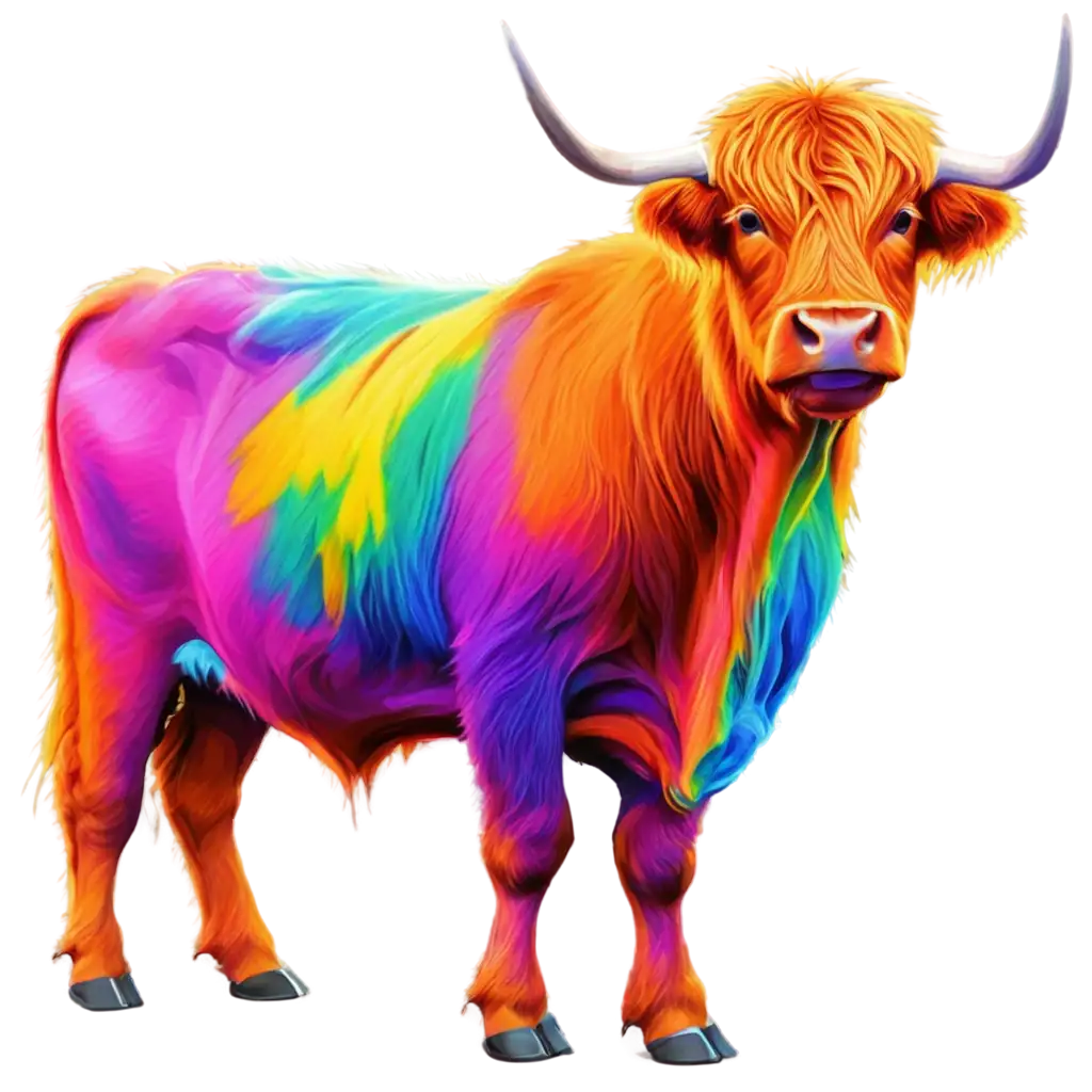 Vividly-Colored-Trippy-Highland-Cow-PNG-Bringing-Psychedelic-Energy-to-Your-Designs