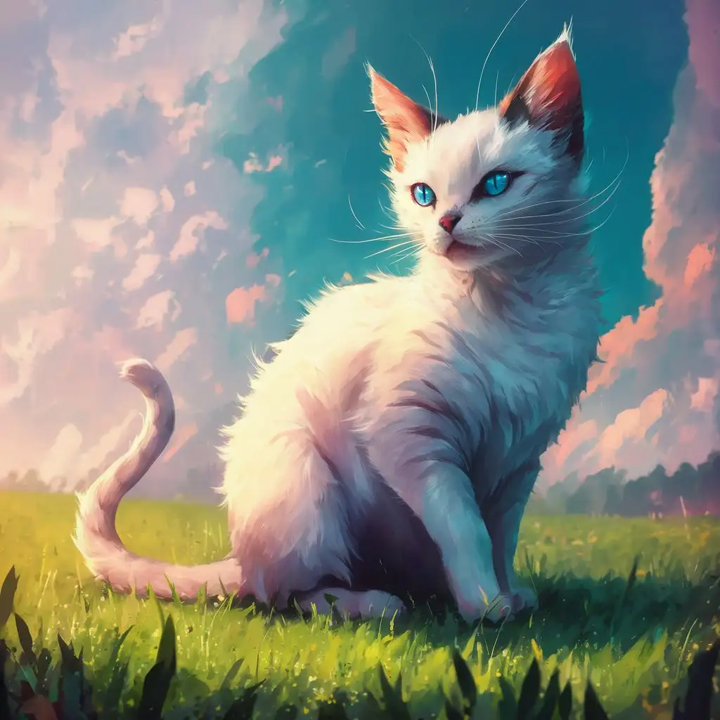 White-Cat-with-Blue-Eyes-Roaming-in-Sunlit-Meadow