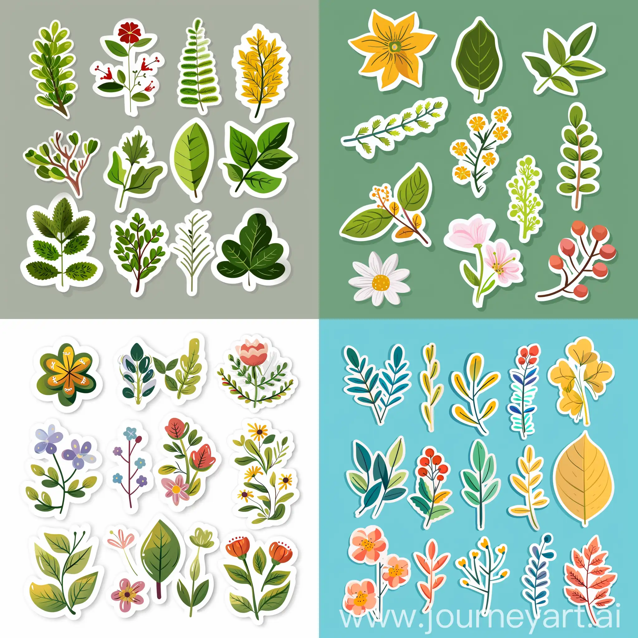 cartoon sticker of elements of spring plants, clipart of stickers, in high quality flat style
