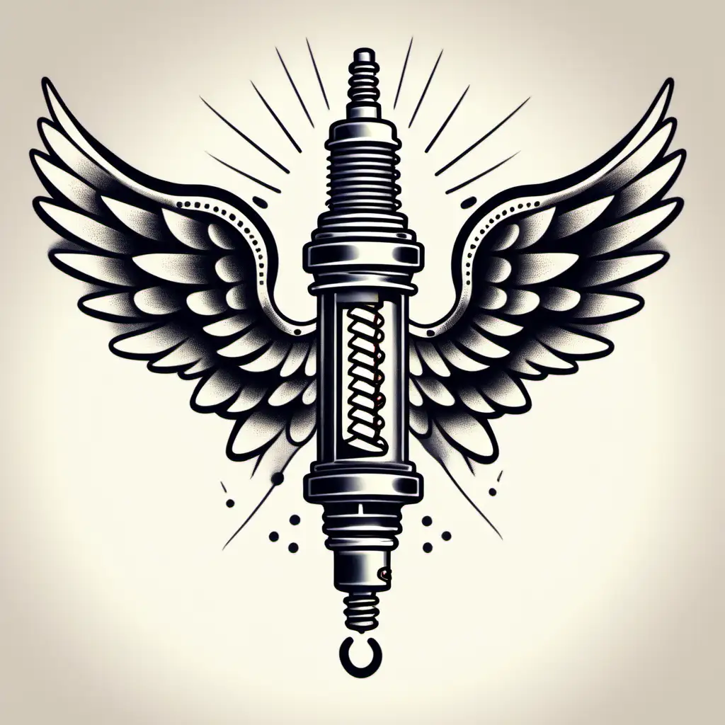Winged Spark Plug Traditional Tattoo Design on White Background