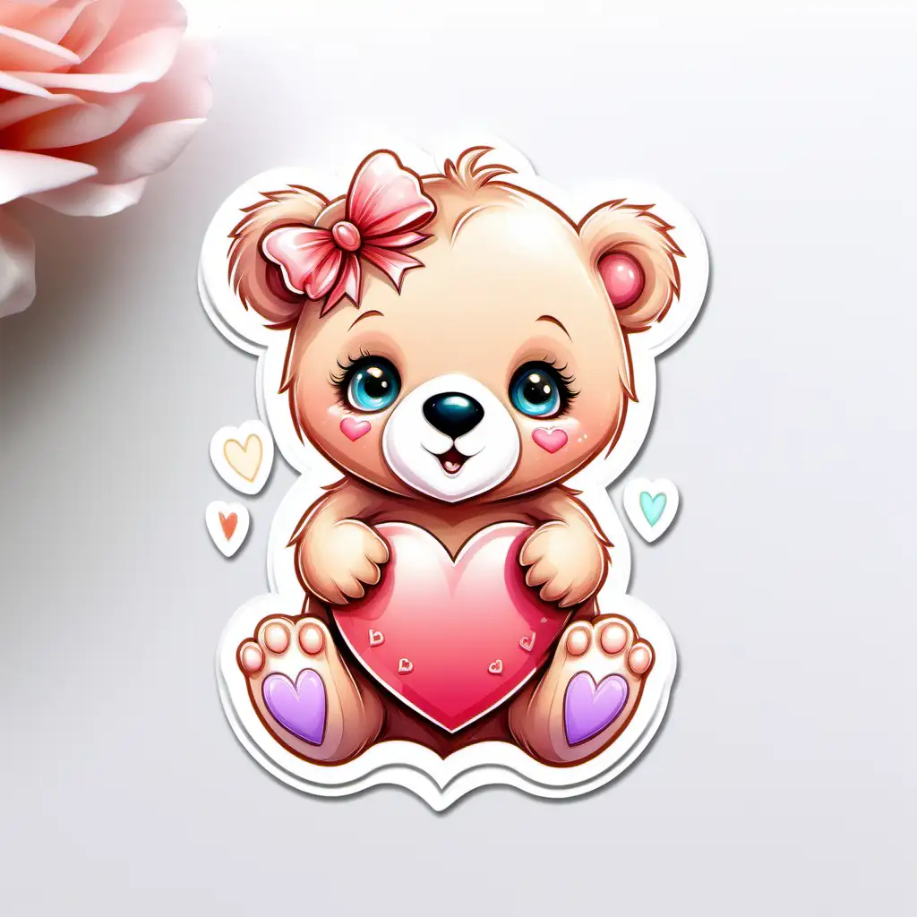 fairytale,whimsical,
COLORFUL
cartoon,valentine baby bear STICKER, 
bright pastel, white background,