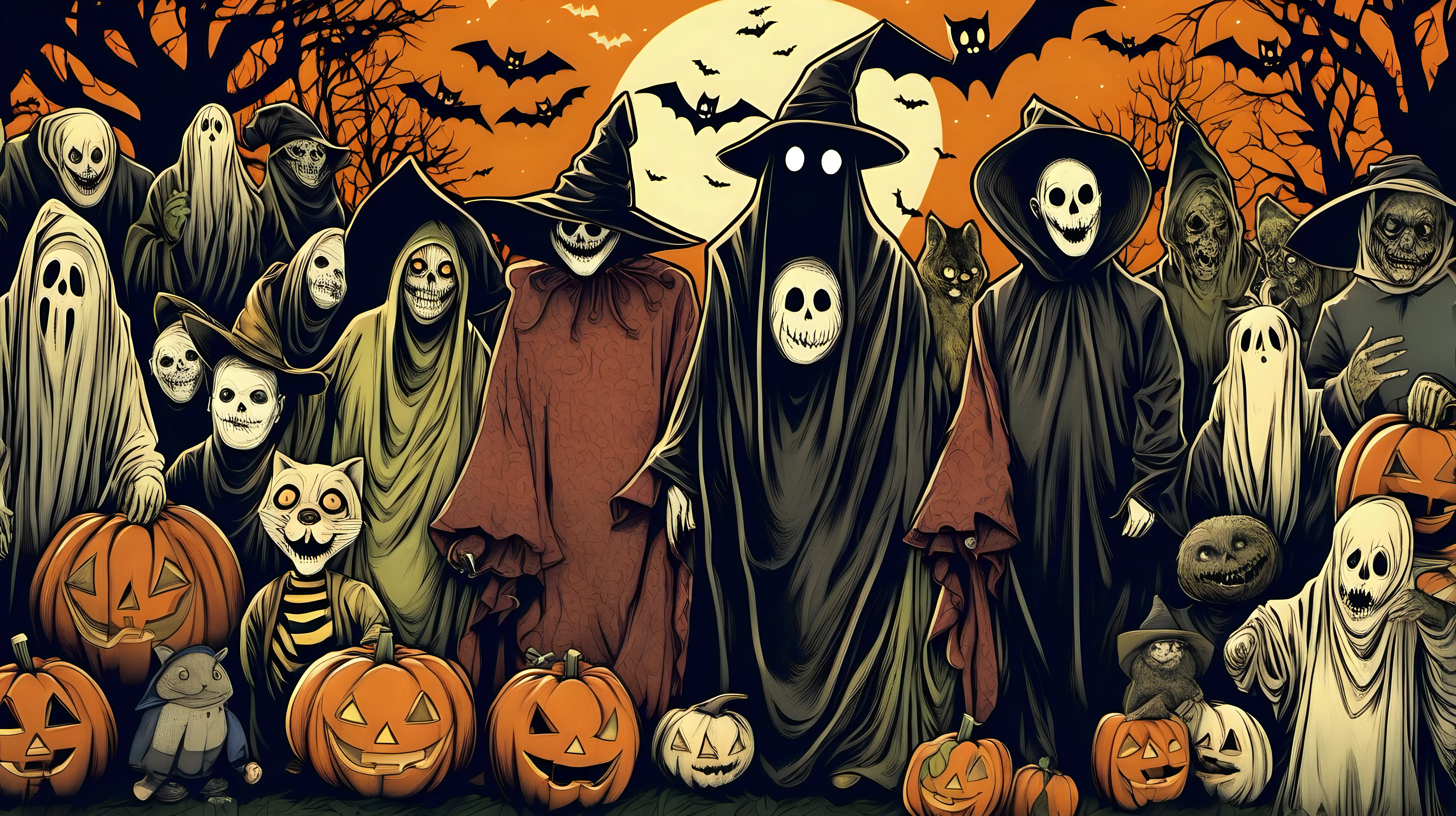 image showing halloween,night,people wearing creepy costumes,horrifying animals