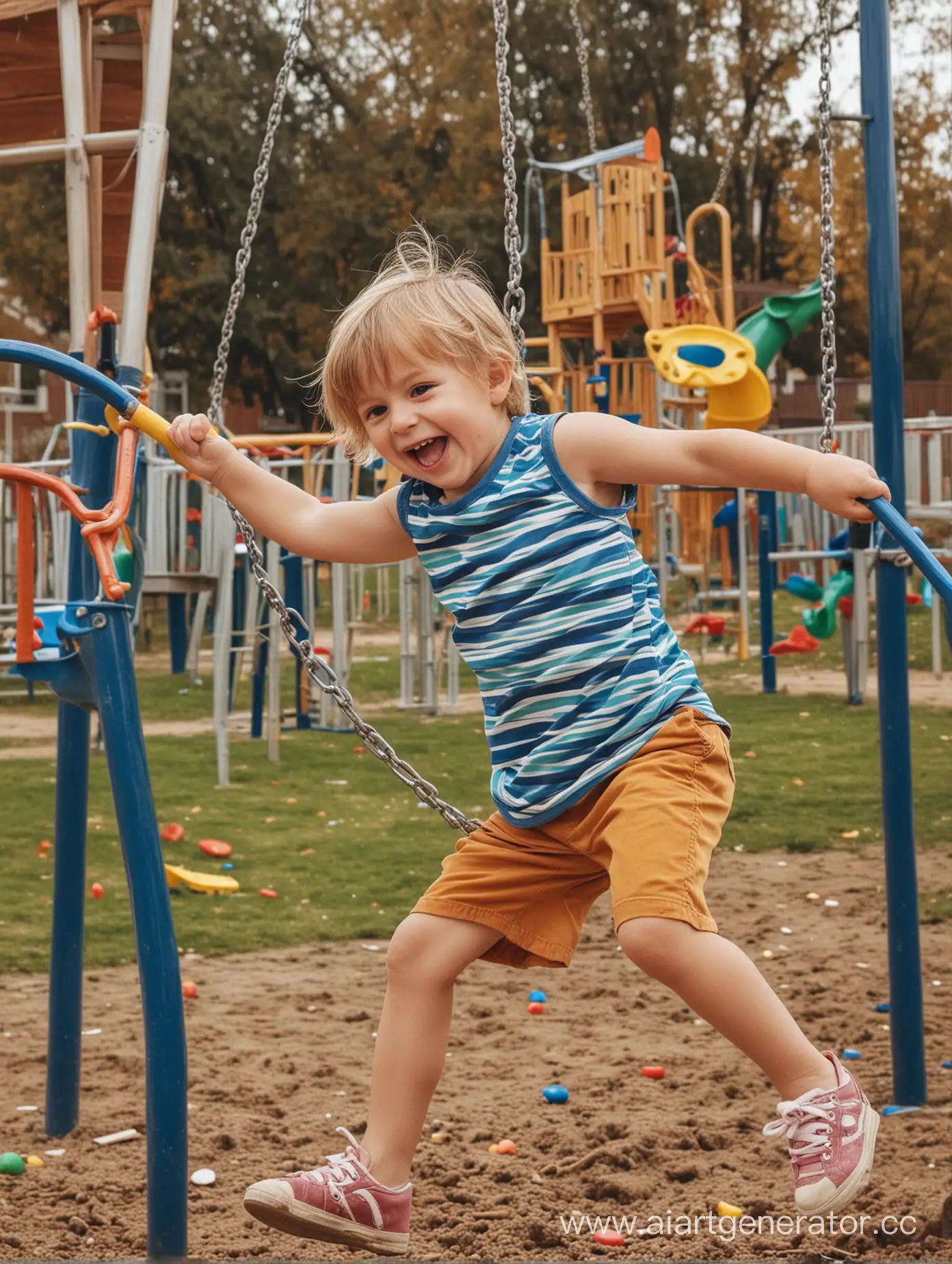 ребенок играет на детской площадке детство веселье радость