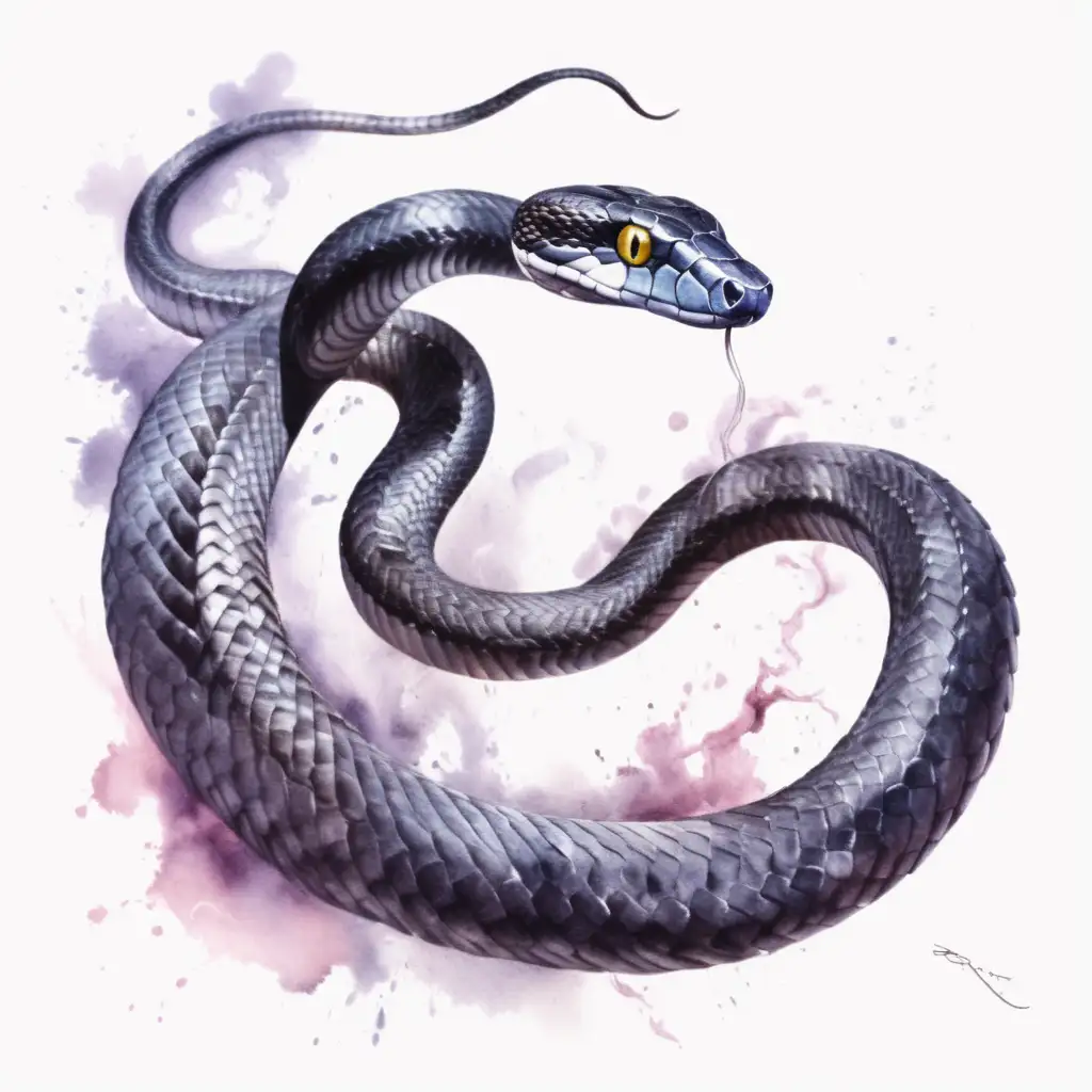 Graceful Flying Snake Art in Dark Watercolor