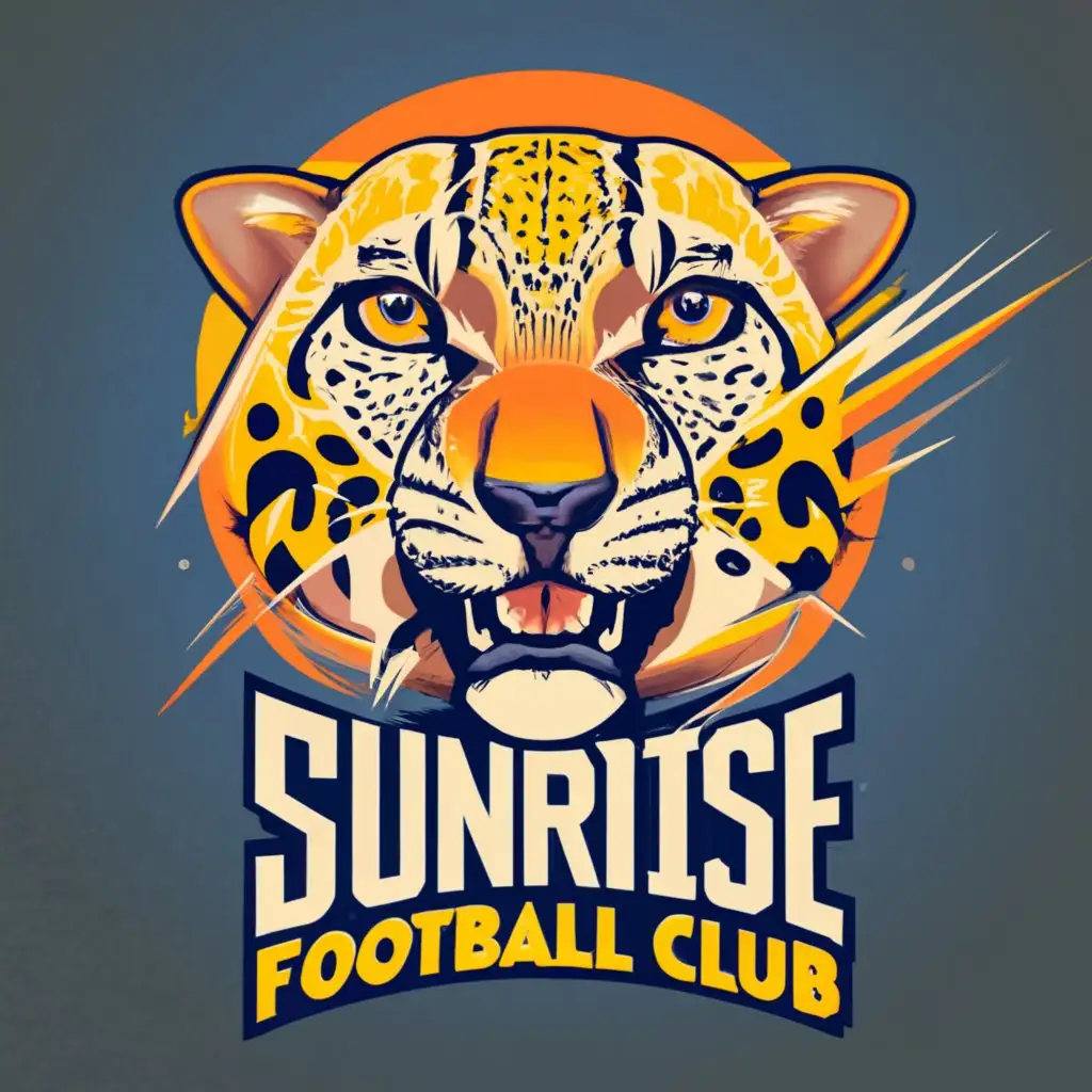 logo, sunrise , leopard , sunrise with rays snow leopard, with the text "sunrise football club", typography, be used in Sports Fitness industry