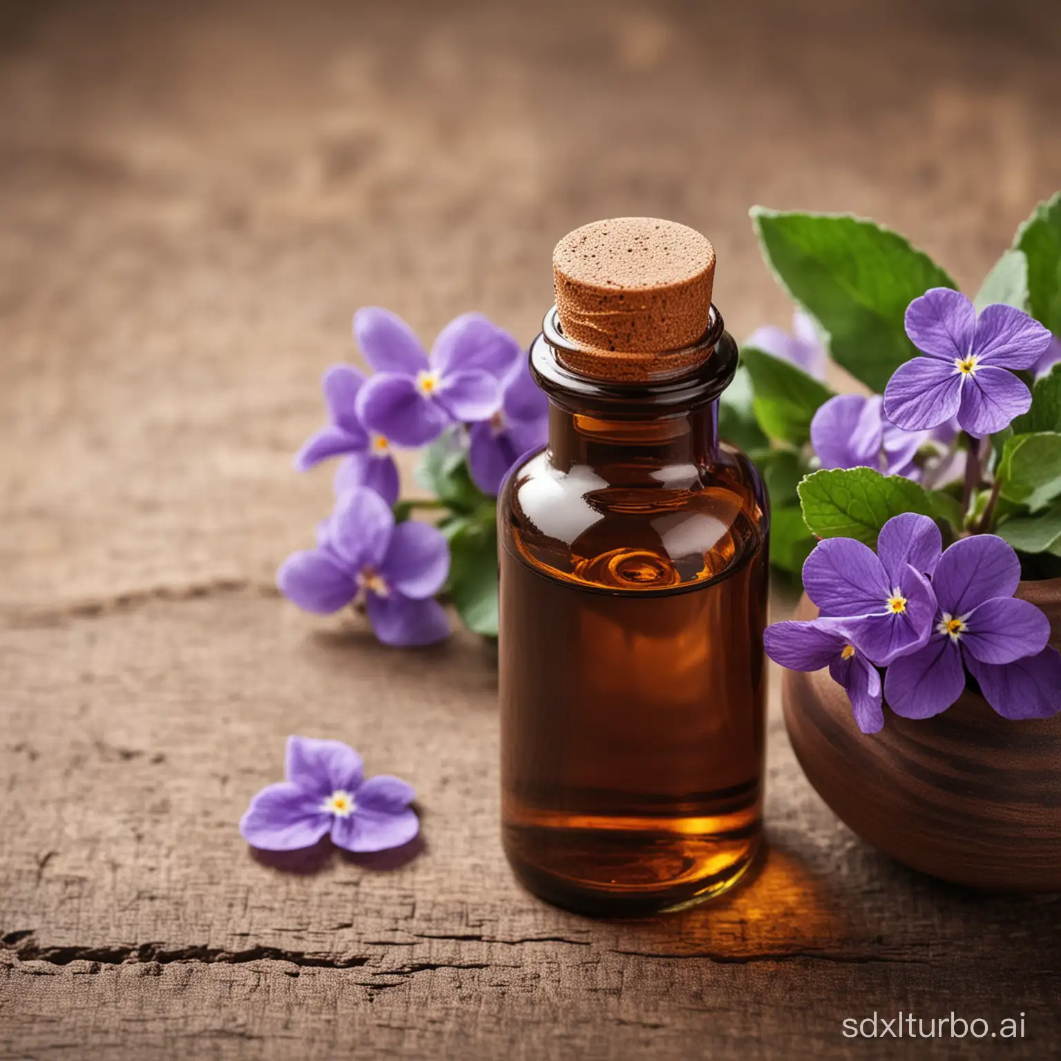 A brown essential oil bottle with violets, size: 1920*1080
