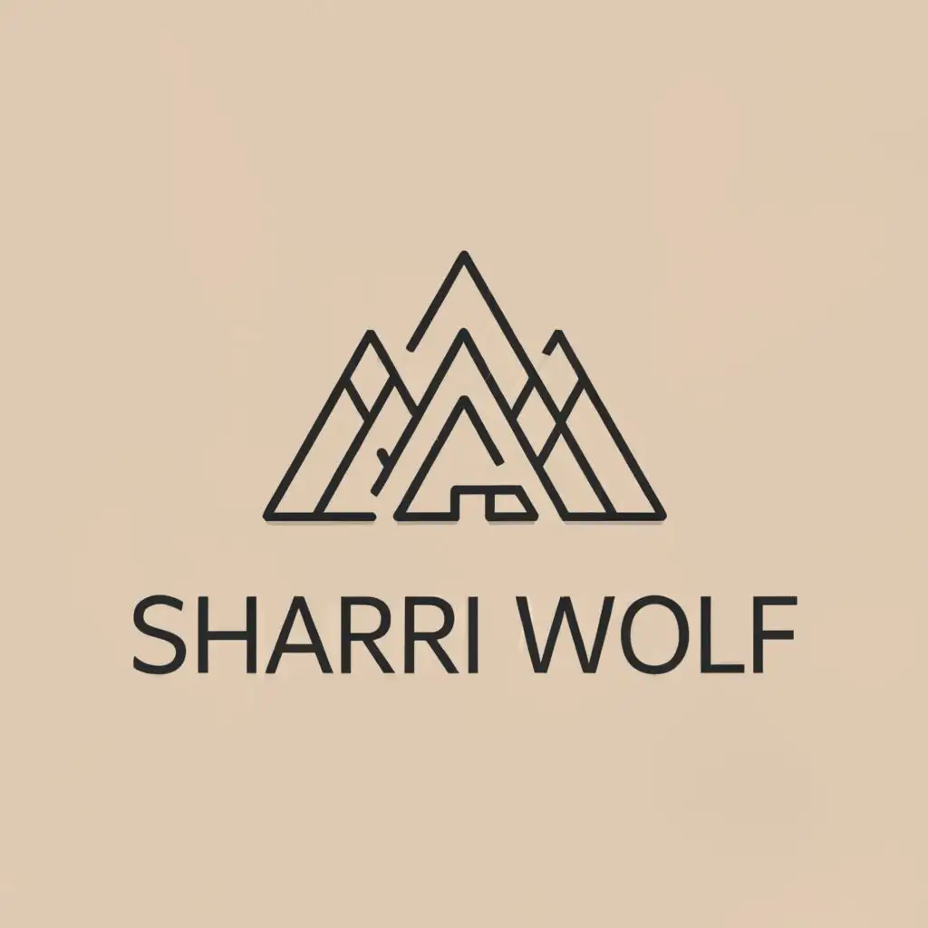 a logo design,with the text "Sharri Wolf", main symbol:Got it! Here's the corrected design for the ideogram logo:

Text: "Sharri Wolf"
Image: Three grey A-frame houses logo tilted to the right, all facing the same direction

The text "Sharri Wolf" will be below the three grey A-frame houses logo in the picture.

,Minimalistic,clear background