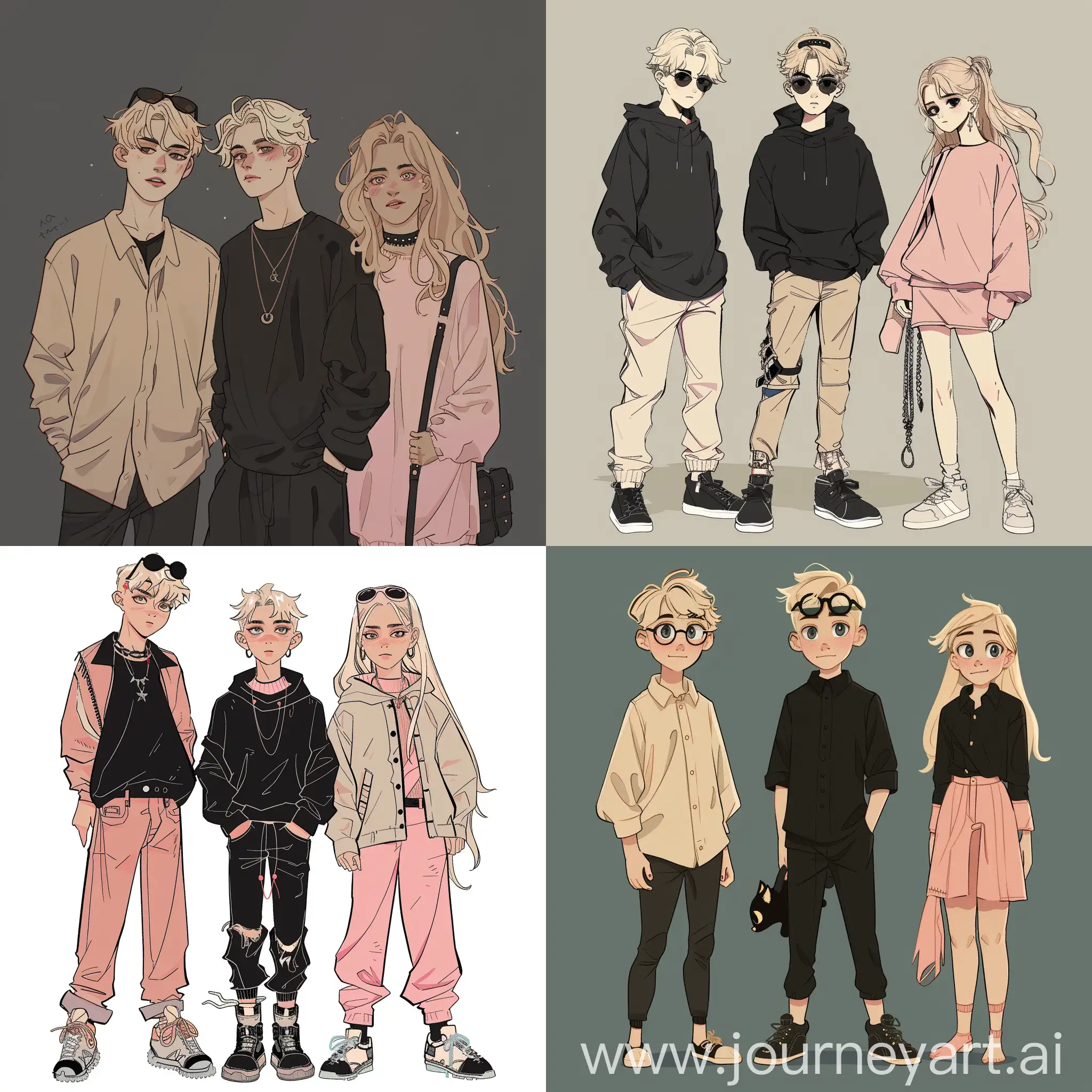 Three-Blonde-Teenagers-in-Dark-Themed-Animated-Drawing